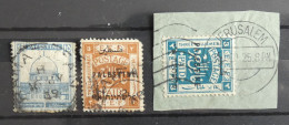 Lot De 3 Timbres Palestine, Deux Surchargés Dont Un Oblitéré De Jérusalem Sur Fragment De Lettre - Palestine