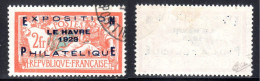 N° 257A (EXPO Le Havre 1929) Oblitéré SUPERBE Signé: COTE= 900 € - Used Stamps