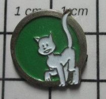 2022 Pin's Pins / Beau Et Rare / THEME : ANIMAUX / CHAT BLANC SUR DISQUE VERT - Animales