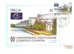 CARTOLINA MAXIMUM DI POSTE ITALIANE - CINQUANTENARIO CONSIGLIO D'EUROPA - Institutions Européennes