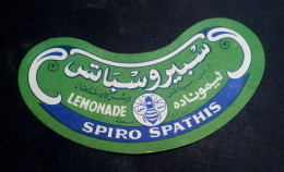 Egypt 1960's , Spiro Spathis Soda Drink Bottle Old Label.Lemonade - Alcoholes Y Licores