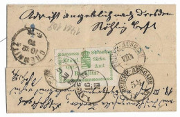 Germany Saxony 1870 Rochlitz Official Label Cover Redirected To Dresden 1e1.15 - Saxe