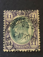 TRANSVAAL    SG 272   £1 Green And Mauve, Johannesburg Cancel 19 July 1912 - Transvaal (1870-1909)