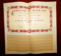 Compagnie Du Block -Gaz Paris 1911 ,Share Certificate - Electricity & Gas