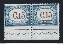 1923 SAN MARINO, Segnatasse N. 55a COPPIA BORDO DI FOGLIO MNH/** VARIETAand#039; - Plaatfouten En Curiosa