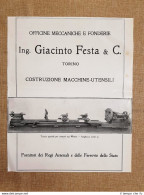 Officine Meccaniche Giacinto Festa Torino Tornio Cannoni 152 Pubblicità 1918 - Autres & Non Classés