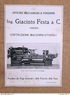 Officine Meccaniche Giacinto Festa Torino Tornio Revolver Pubblicità Del 1918 - Autres & Non Classés