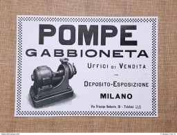 Pompe Gabbioneta Via Principe Umberto,10 Milano Pubblicità Del 1918 - Autres & Non Classés