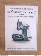 Officine Meccaniche Giacinto Festa Torino Fresatrice Aviazione Pubblicità 1918 - Autres & Non Classés