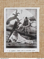 Gesù Cade La Seconda Volta Quadro Di G. Aubert Via Crucis Stampa Del 1928 - Autres & Non Classés