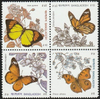 THEMATIC FAUNA&FLORA:  BUTTERFLIES ON FLOWERS.  Block Of 4     -   BANGLADESH - Vlinders