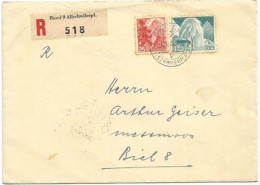 Suisse Basel 2may1950 Registered CV To Biel With Landscapes C.25 + Technology C.15 - Marcophilie