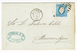 Portugal, 1870/6, # 45 Dent. 12 3/4, Tipo I, Para Buenos Ayres - Storia Postale