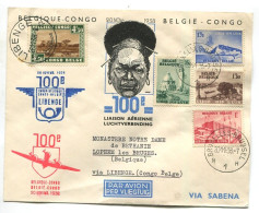 Congo Libenge Oblit. Keach 8A1 Sur Enveloppe Com. De La 100ème Liaison Aérienne Sabena Belgique - Congo  Le 26/11/1938 - Storia Postale