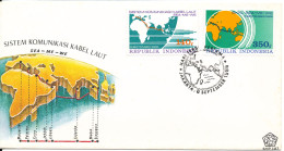 Singapore FDC 8-9-1986 Underwater Cable SEA - ME - WE Complete Set Of 2 With Cachet - Singapur (1959-...)