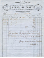 71 CHALON SUR SAONE BERNOLLIN CADET COMMERCE DE VOLAILLES POULET CHAPON GIBIER FACTURE 1884 POUR MONTBARD - 1800 – 1899