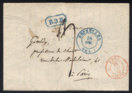 Belgique - LaC Bruxelles B.3.B. Bleu - Belg. Rouge - Taxe 9 Pour Paris 18/12/1840 - 1830-1849 (Unabhängiges Belgien)