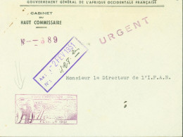 Gouvernement Général AOF Cabinet Haut Commissaire Urgent Flamme Illustrée éléphant Foire Exposition D'Abidjan 1951 - Lettres & Documents