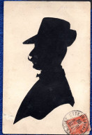 SILHOUETTE OMBRE PORTRAIT HOMMEAVEC SON CHAPEAU    -  COLLAGE SUR CARTE POSTALE ANCIENNE - Silhouettes