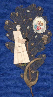 COMMUNIANT ET LA VIERGE MARIE   -  COLLAGE SUR FEUILLE D ARBRE XIXeme - Arte Popular