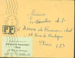 Cachet P.P Encadré Port Payé CAD Douala Cameroun ? 11 1938 Vignette Directeur De L'union De Besançon Chal Paris - Lettres & Documents