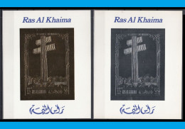 ● RAS AL KHAIMA 1972 ֍ DE GAULLE MEMORIAL ● CROIX DE LORRAINE ● Gold E Silver ● Oro E Argento ● Imperforated ● 2381 ● - Ra's Al-Chaima