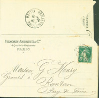 YT N°137 Semeuse Camée 5c Vert Perforé Perforation VA/C Vilmorin Andrieux & Cie Paris Graines & Plantes - Storia Postale