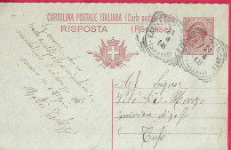 ANNULLO TONDO RIQUADRATO"CASTELNUOVO DI CONZA*21.4.18*/(SALERNO)" SU INTERO CARTOLINA POSTALE LEONI RISPOSTA(37\17R) - Storia Postale