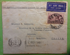 AUSTRALIA 1935 Sydney Airmail Cover Yvert No 5, 1/6 Sh Brun Lilas,Via Singapore England > STE Potasses D'Alsace Mulhouse - Storia Postale
