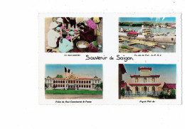 Cpa - VIETNAM - Viêt-Nam - Saigon Souvenir Repas Populaire Port Bateau P.O.I. Pagode Palais Haut Commissariat De France - Viêt-Nam