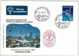 Schweiz / Helvetia 1988, Briefumschlag Semaine Ballons / Balloon Château-d'Oex, Ersttag Stempel  - Luchtballons