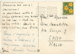 Suisse Pro Juventute 1959 Flowers C.30+10 Solo Franking Pcard Dec1959 To Italy - Marcophilie