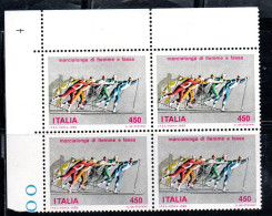 ITALIA REPUBBLICA ITALY REPUBLIC 1986 MARCIALONGA FIEMME E FASSA QUARTINA ANGOLO DI FOGLIO BLOCK MNH - 1981-90: Nieuw/plakker