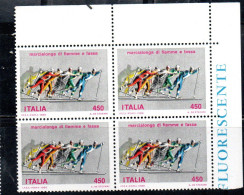 ITALIA REPUBBLICA ITALY REPUBLIC 1986 MARCIALONGA FIEMME E FASSA QUARTINA ANGOLO DI FOGLIO BLOCK MNH - 1981-90:  Nuovi