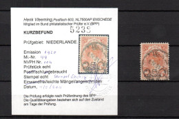 Netherlands 1920 Old Overprinted 10 Guilder Stamp (Michel 99) Used With Certificate Vleeming BPP - Usados