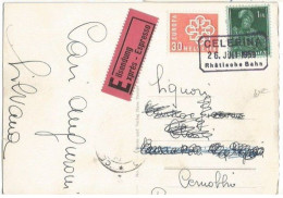 Suisse Express Pcard Celerina 26jul1959 To Italy With Pfyffer F.1 + Europa CEPT C.30 - Marcophilie