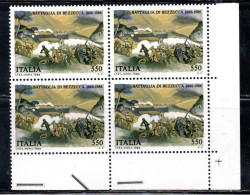 ITALIA REPUBBLICA ITALY REPUBLIC 1986 BATTAGLIA DI BEZZECCA QUARTINA ANGOLO DI FOGLIO BLOCK MNH - 1981-90:  Nuevos