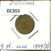 5 PFENNIG 1949 D BRD DEUTSCHLAND Münze GERMANY #DC353.D.A - 5 Pfennig
