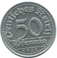 50 PFENNIG 1922 D GERMANY Coin #AE429.U.A - 50 Rentenpfennig & 50 Reichspfennig
