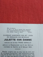 Doodsprentje Juliette Van Damme / Waasmunster 21/5/1922 Hamme 6/2/1983 ( Frans Verhelst ) - Religion & Esotérisme