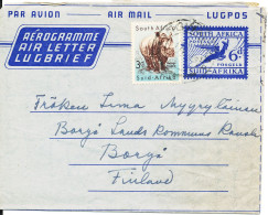 South Africa Aerogramme Sent To Finland Ingwannma 25-3-1959 - Aéreo