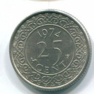 25 CENTS 1974 SURINAME Netherlands Nickel Colonial Coin #S11235.U.A - Suriname 1975 - ...