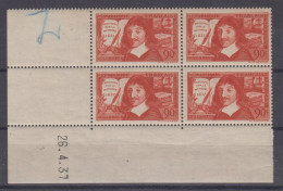 France  N° 341 Coin Daté Du 26 - 4 - 37 * *  - Cote  :  20 € - 1930-1939