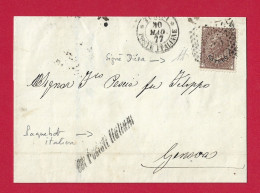 !!! ITALIE, LETTRE DE TUNISIE ITALIENNE DE 1877 POUR GÊNES PAR PAQUEBOT ITALIEN, SIGNÉE DIÉNA - Andere & Zonder Classificatie