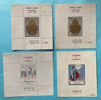 LOT De 4 BLOCS FEUILLET (ETAT) Avec VIGNETTE " JOURNÉE DU TIMBRE DE MARSEILLE " 1946 1947 1948 - Exposiciones Filatelicas