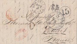 MTM093 - 1866 TRANSATLANTIC LETTER USA TO FRANCE Steamer CUBA UNPAID - 15 CIRCULAR POSTMARK - Marcophilie