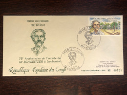 CONGO FDC COVER 1988 YEAR SCHWEITZER HEALTH MEDICINE STAMPS - FDC