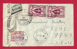 !!! CAMEROUN, LETTRE FRANCE LIBRE PAR AVION DE DOUALA POUR LE LEVANT DE 1943, CACHET FFL ET CENSURE MILITAIRE - Airmail