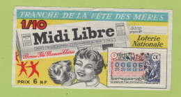 BILLET DE LOTERIE NATIONALE TRANCHE DE LA FETE DES MERES 1964 / DIXIEME DU JOURNAL MIDI-LIBRE - Billets De Loterie