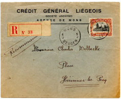 BELGIQUE - COB 142 SIMPLE CERCLE BILINGUE EVIDE MONS SUR LETTRE RECOMMANDEE, 1919 - Storia Postale